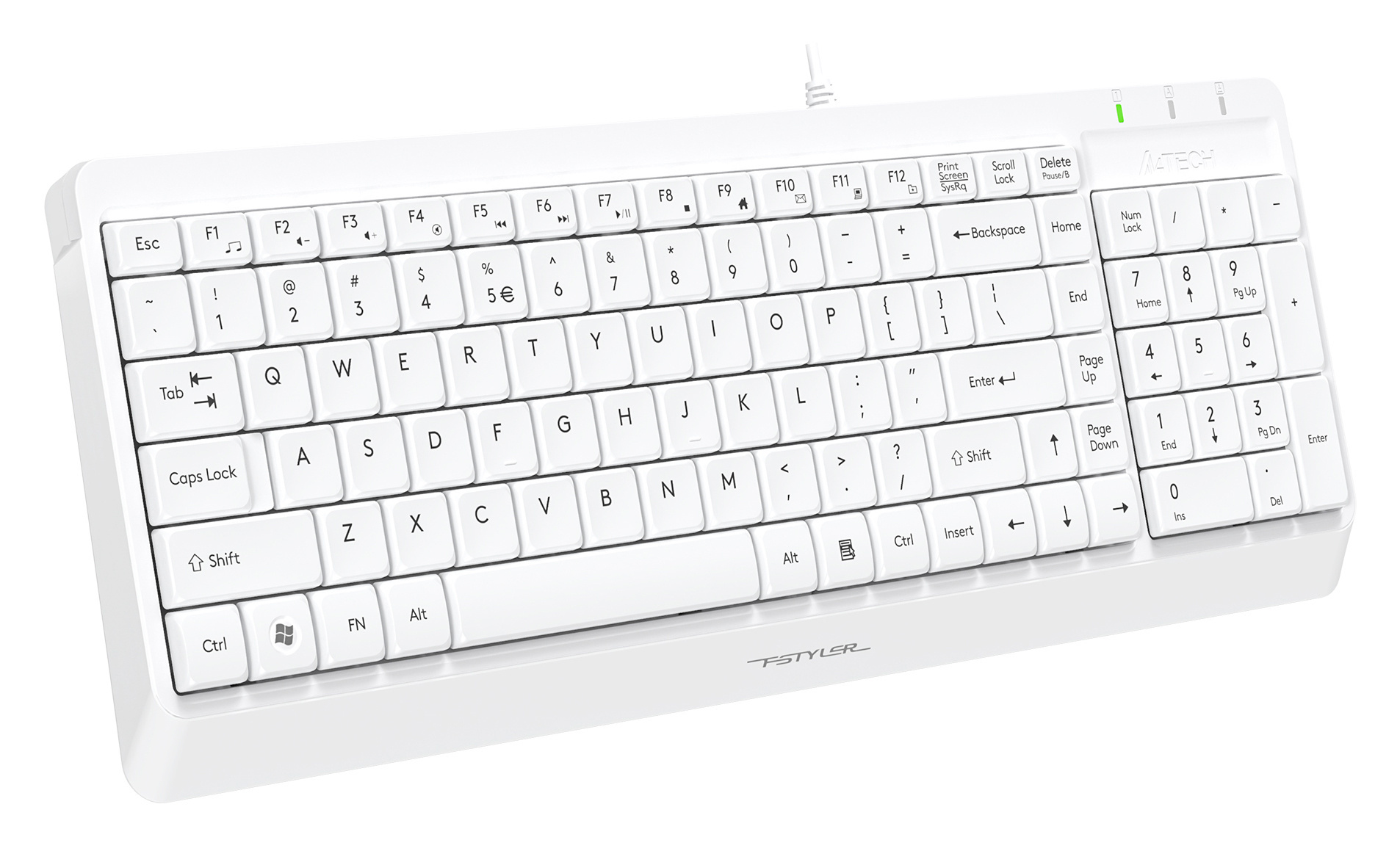 Клавиатура A4Tech FK15 белый USB (FK15 WHITE) кабель 1.5м