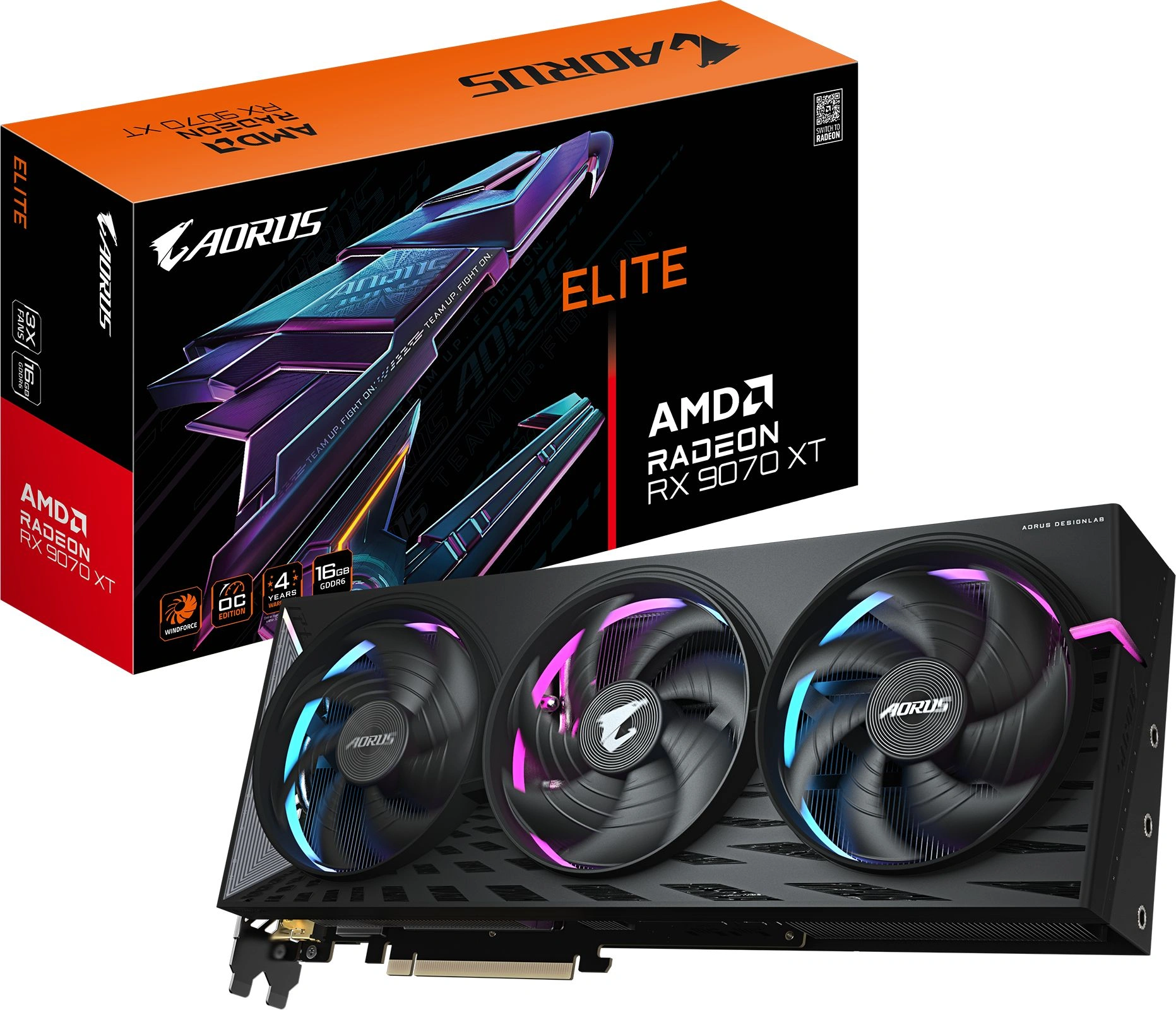 Видеокарта Gigabyte PCI-E 5.0 GV-R9070XTAORUS E-16GD 1.0 AMD Radeon RX 9070XT 16Gb 256bit GDDR6 2570/20000 HDMIx2 DPx2 HDCP Ret