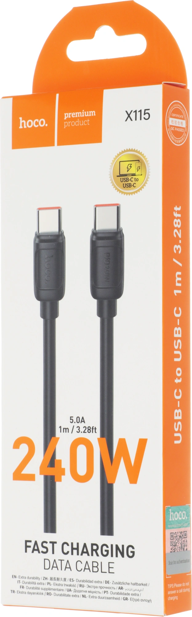 Кабель Hoco X115 52018 USB Type-C (m)-USB Type-C (m) 1.2м черный