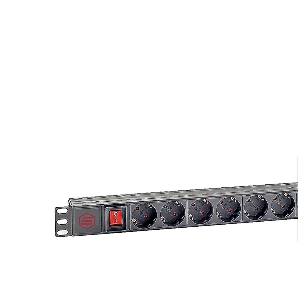 SYSMATRIX PD 0802.000 Блок евророзеток для 19" шкафов, горизонтальный, 8 розеток, 16 A, выключатель, гнездо под шнур, корпус ABS