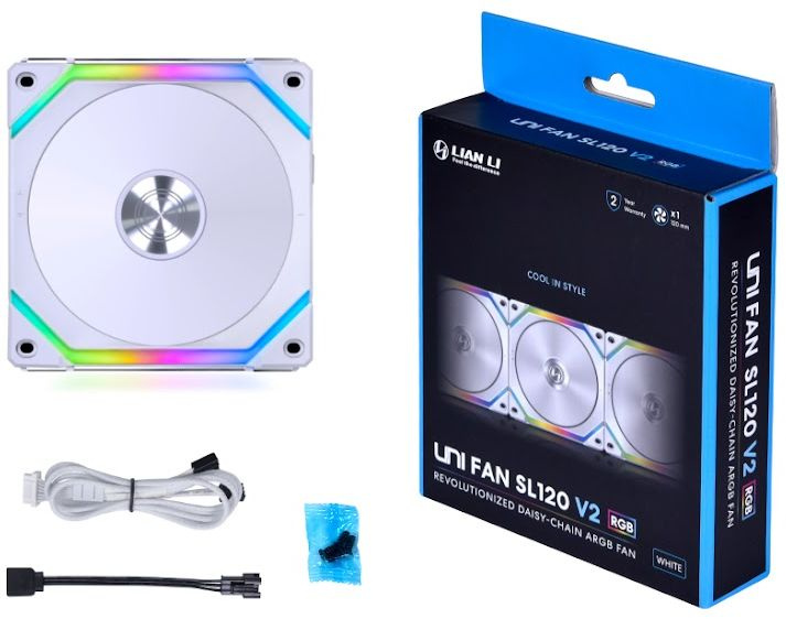 Вентилятор для корпуса Lian-Li Uni Fan SL120 V2 ARGB 120х120x28 белый 4-pin 29дБ (G99.12SLV21W.00) Ret