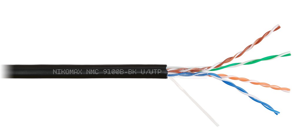 NMC 9100B-BK Кабель NIKOMAX U/UTP 4 пары, Кат.5e (Класс D), тест по ISO/IEC, 100МГц, одножильный, BC (чистая медь), 24AWG (0,52мм), полиэтилен, внешний, черный, 305м