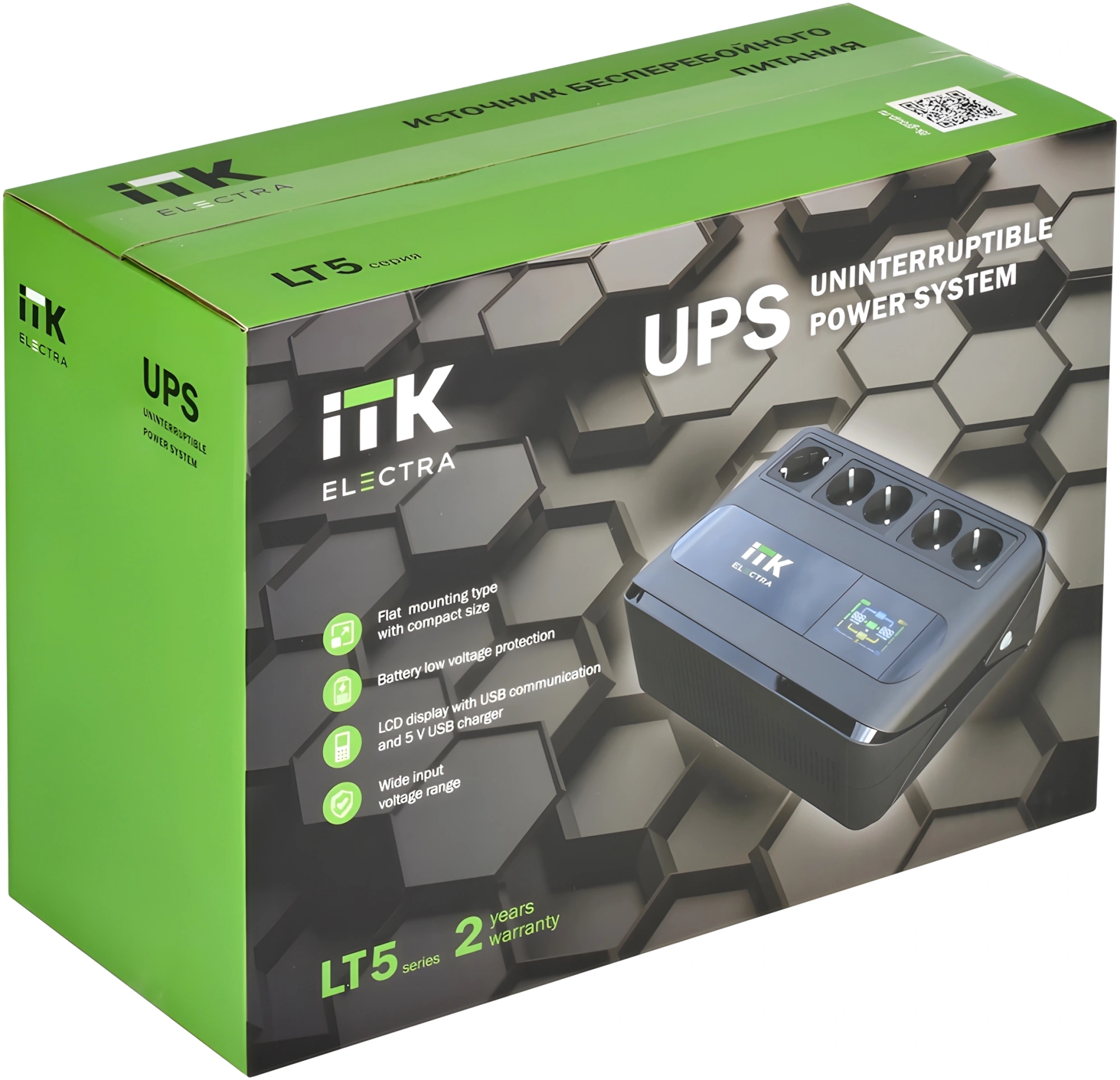 Источник бесперебойного питания ITK Electra ELT5-1000VA-1-001 600Вт 1000ВА черный