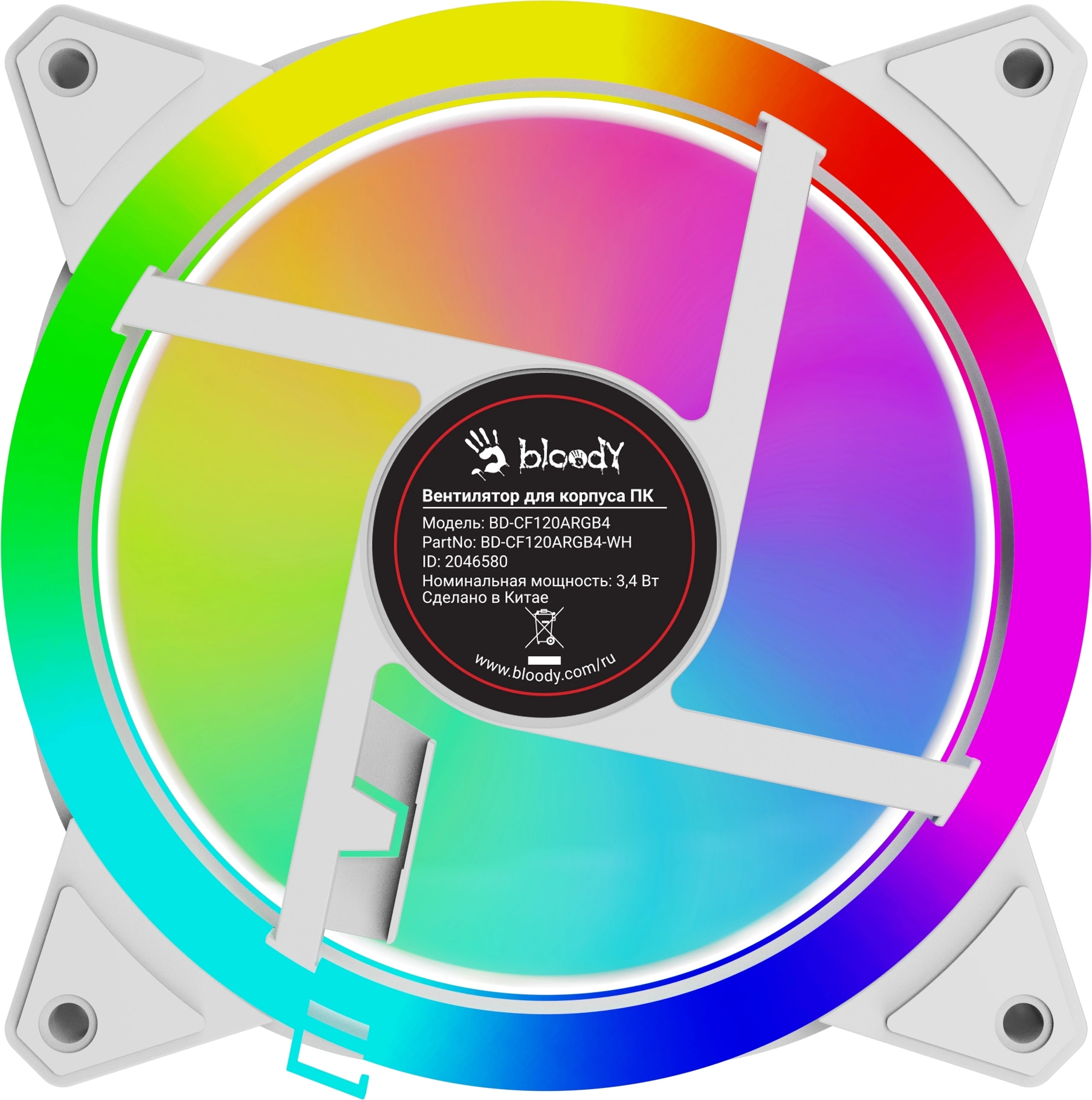 Вентилятор для корпуса Bloody BD-CF120ARGB4 ARGB 120х120x25 белый 4-pin 26дБ (BD-CF120ARGB4-WH) Ret