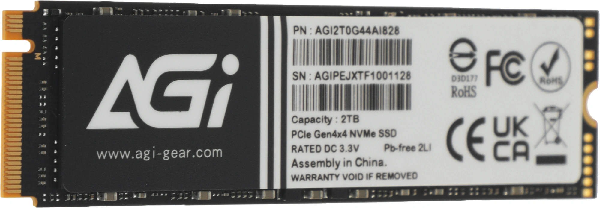 Накопитель SSD AGi PCIe 4.0 x4 2TB AGI2T0G44AI828-CB AI828 M.2 2280