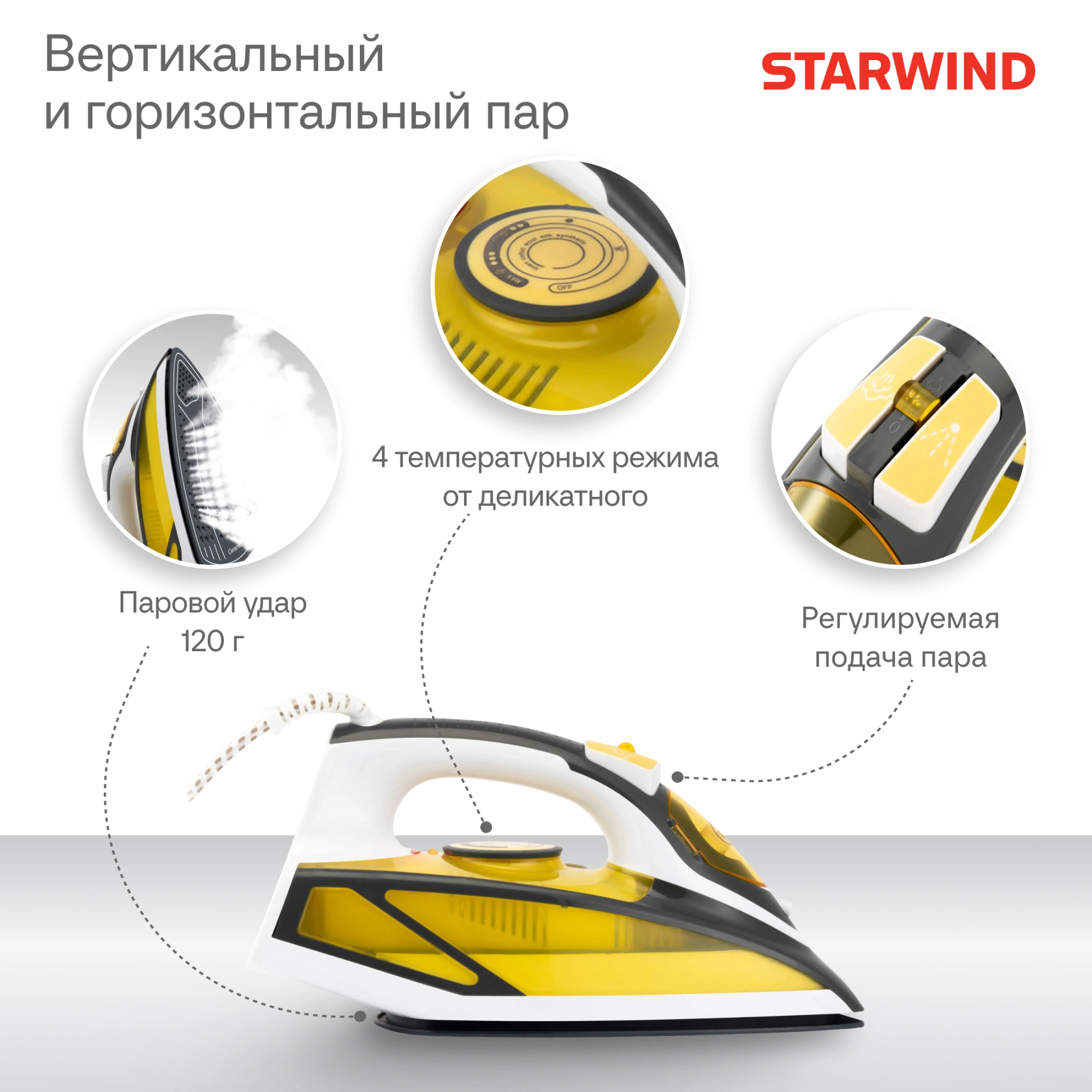 Утюг Starwind SIR2447 2400Вт желтый/серый