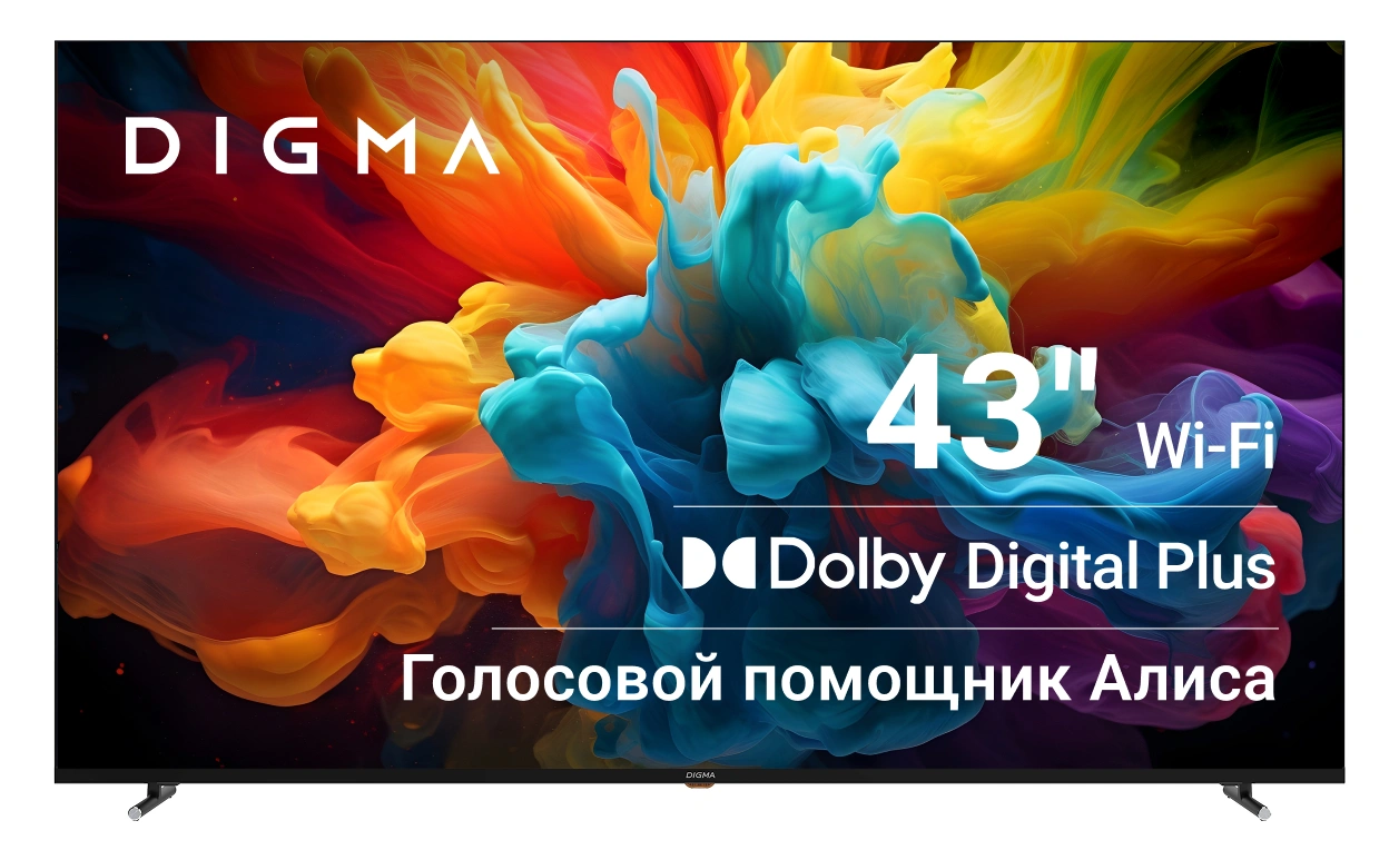 Телевизор LED Digma 43" DM-LED43SBB33 Яндекс.ТВ Frameless Metal черный FULL HD 60Hz DVB-T DVB-T2 DVB-C DVB-S DVB-S2 USB WiFi Smart TV