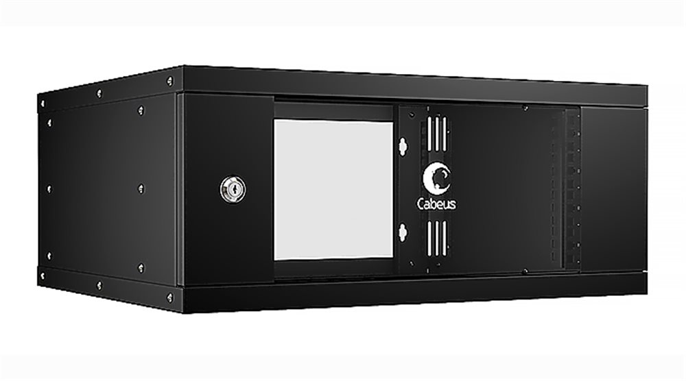 Cabeus WSC-05D-4U55/45-BK - Шкаф телекоммуникационный настенный 19" 4U, серия LIGHT разборный, дверь стекло, цвет черный