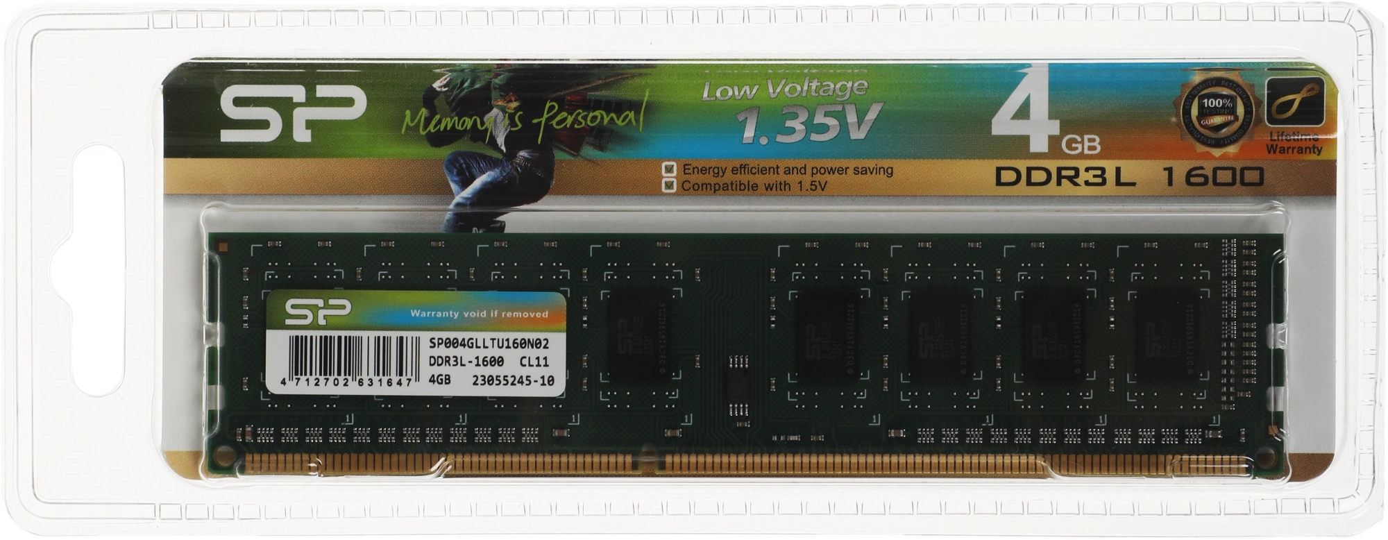 Память DDR3L 4Gb 1600MHz Silicon Power SP004GLLTU160N02 RTL PC3-12800 CL11 DIMM 240-pin 1.35В Ret