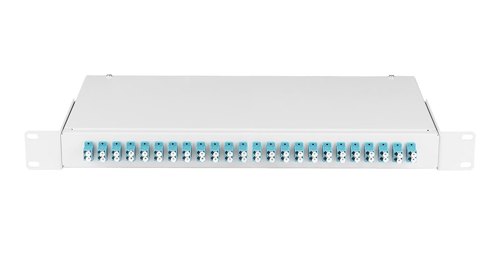 NMF-RP48LCUS2-WS-ES-1U-GY - Оптический кросс NIKOMAX 19", 1U, укомплектованный на 48 портов LC/UPC(24 двойных LC/UPC адаптера), SM 9/125 OS2, стальной, серый, в комплекте: адаптеры, монтажные шнуры 1м, сплайс-кассеты с крышкой, гильзы
