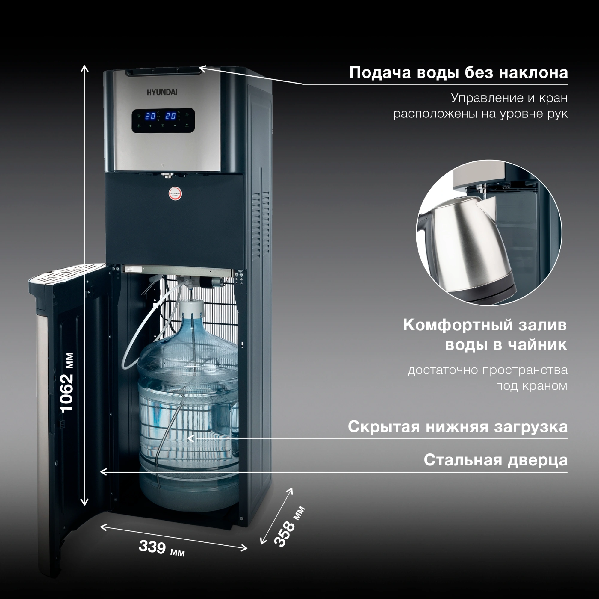 Кулер Hyundai AquaTouch UV H-WD7625C напольный компрессорный графитовый