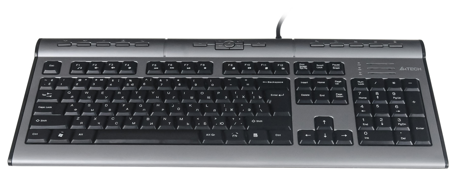 Клавиатура A4Tech KLS-7MUU серебристый/черный USB slim Multimedia (KLS-7MUU USB) кабель 1.5м