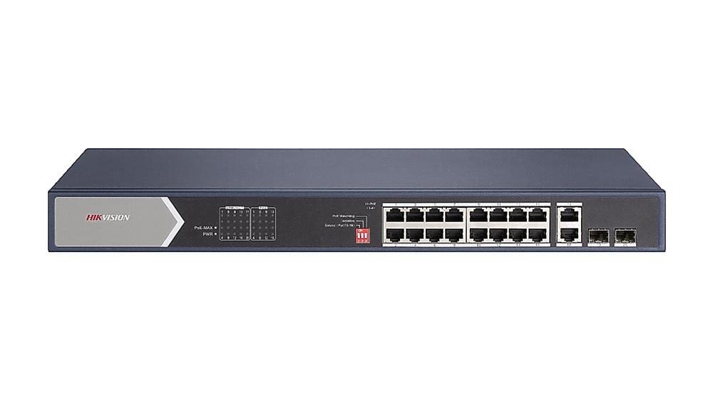 Неуправляемый PoE коммутатор DS-3E0520HP-E - 12 портов RJ45 1000M PoE + 4 порта RJ45 1000M HiPoE + 2 порта RJ45 1000M + 2 1000М SFP