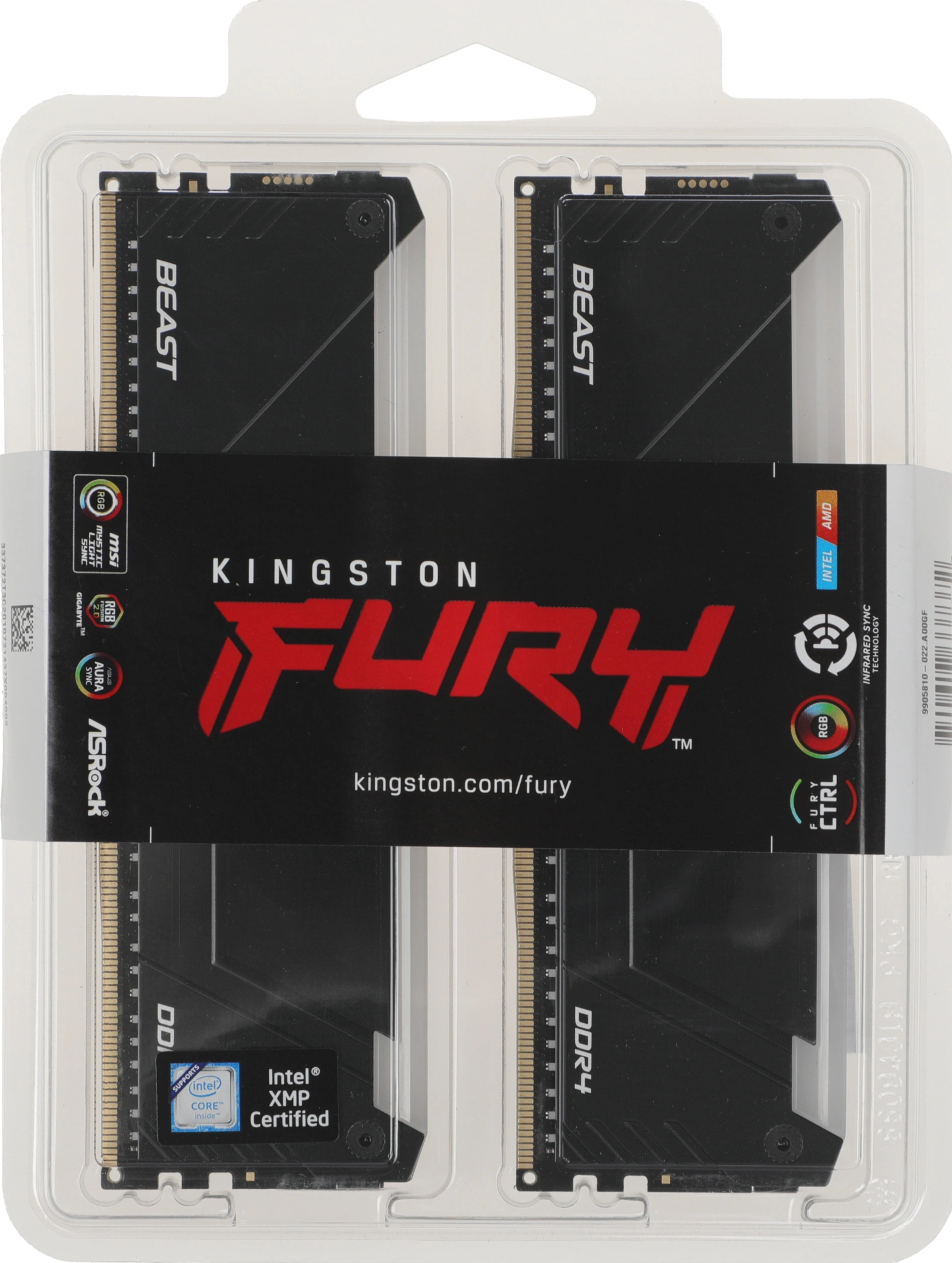 Память DDR4 2x32GB 3600MHz Kingston KF436C18BB2AK2/64 Fury Beast Black RGB RTL Gaming PC4-28800 CL18 DIMM 288-pin 1.35В dual rank с радиатором Ret