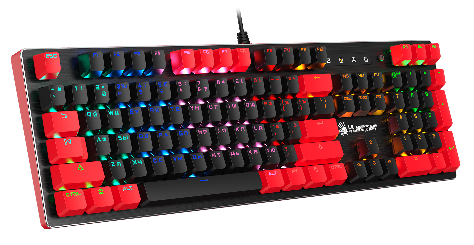 Клавиатура A4Tech B820N черный/красный USB for gamer LED (B820N ( BLACK + RED)) кабель 1.8м