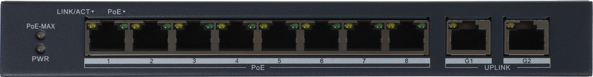 Коммутатор HiWatch DS-S1008P 8x100Мбит/с 2x1Гбит/с 8PoE 8PoE+ 60W неуправляемый