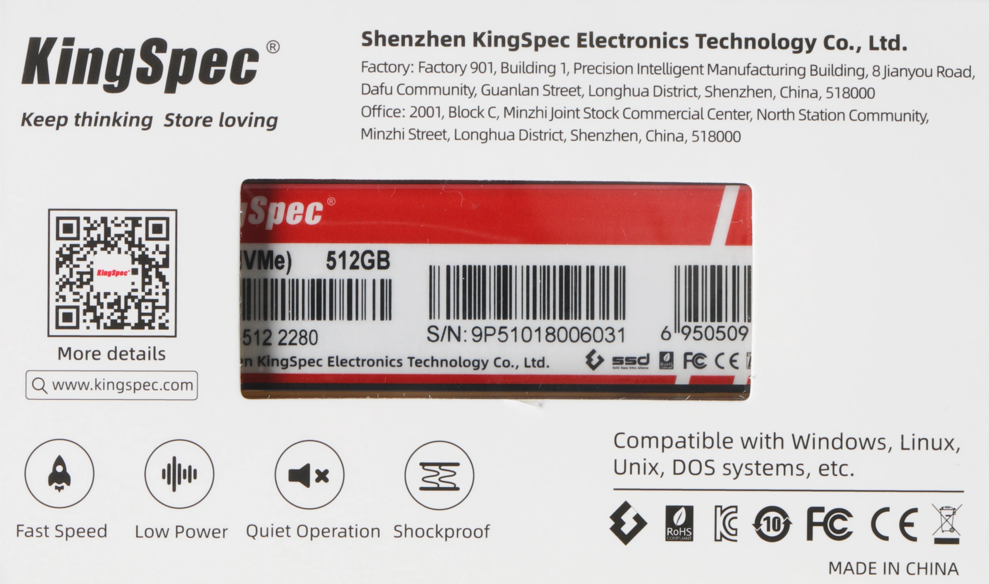 Накопитель SSD Kingspec PCIe 4.0 x4 512GB XF-512 M.2 2280