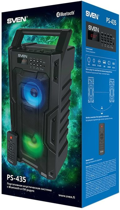 Колонка порт. Sven PS-435 черный 20W 2.0 BT/3.5Jack/USB 10м 2000mAh (SV-019075)