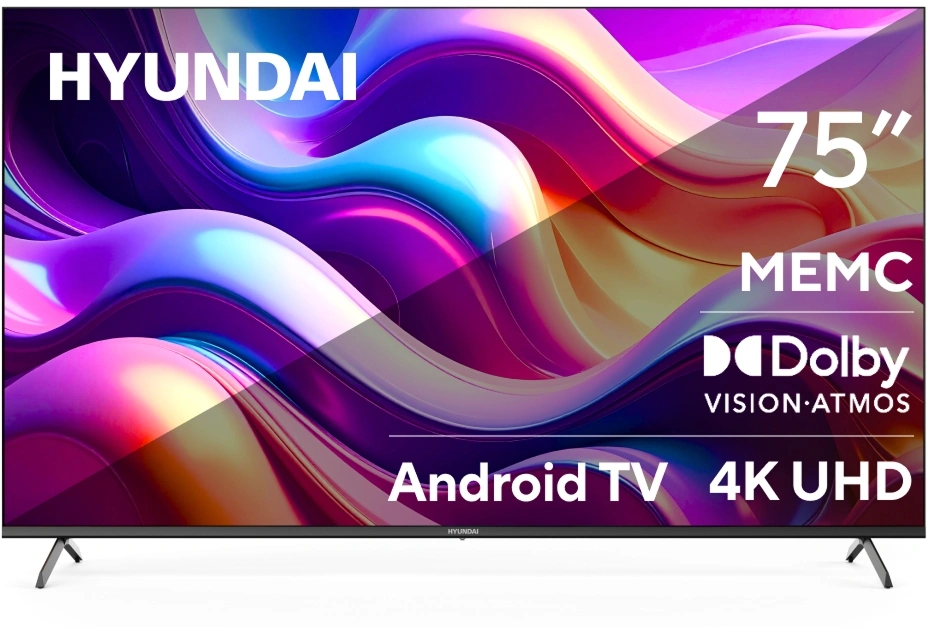 Телевизор LED Hyundai 75" H-LED75BU7009 Android TV Frameless черный 4K Ultra HD 60Hz DVB-T DVB-T2 DVB-C DVB-S DVB-S2 USB WiFi Smart TV