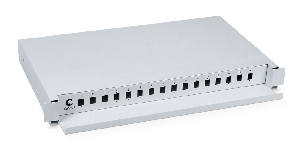 Cabeus ODF-19-16 - Кросс бокс оптический 19" на 16 SC (LC duplex) со сплайс-кассетой, выдвижной (без пигтейлов и проходных адаптеров)