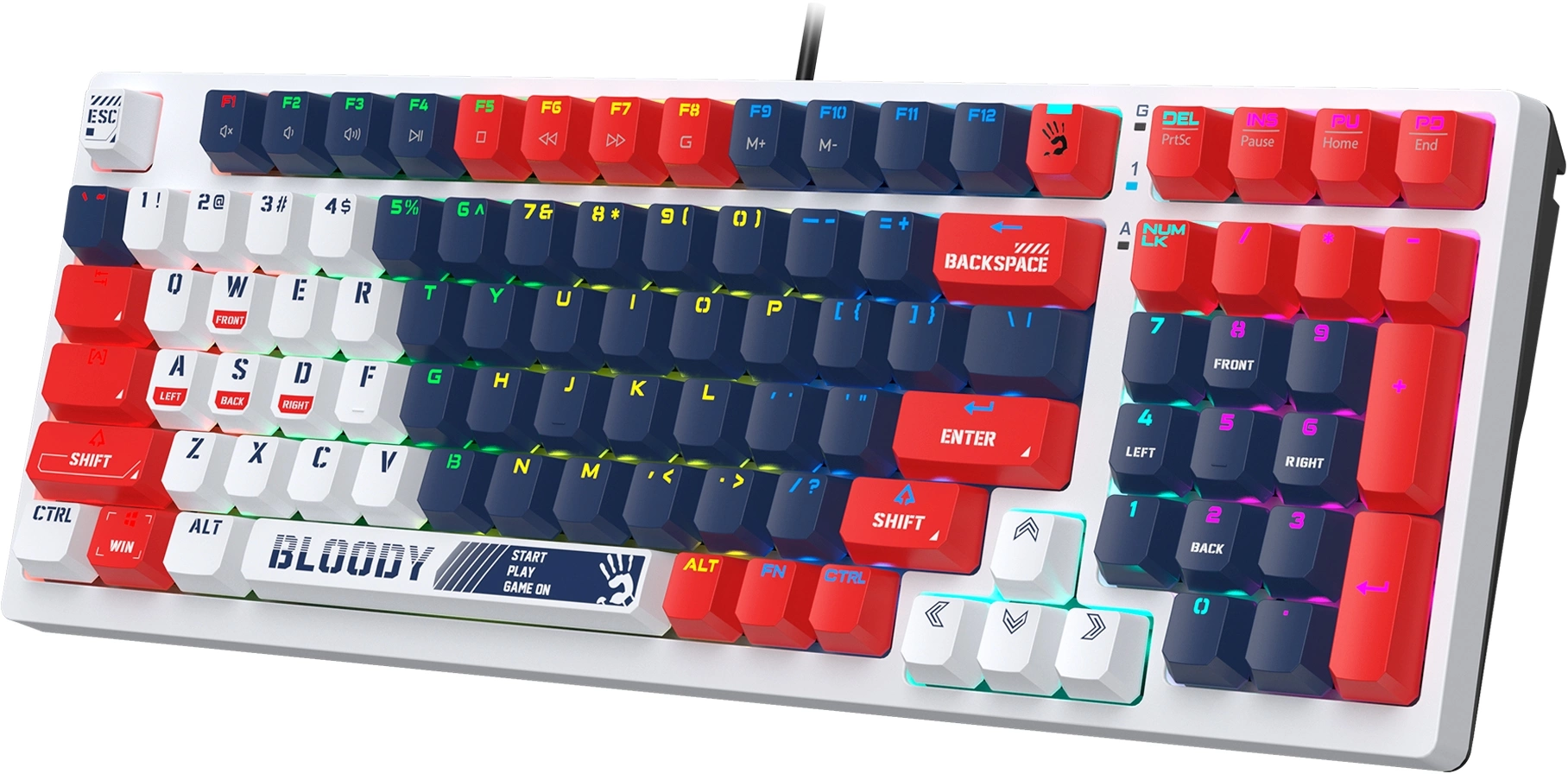 Клавиатура A4Tech S98 Sports механическая синий/белый USB for gamer LED (S98 SPORTS NAVY BLMS RED PLUS) кабель 1.8м