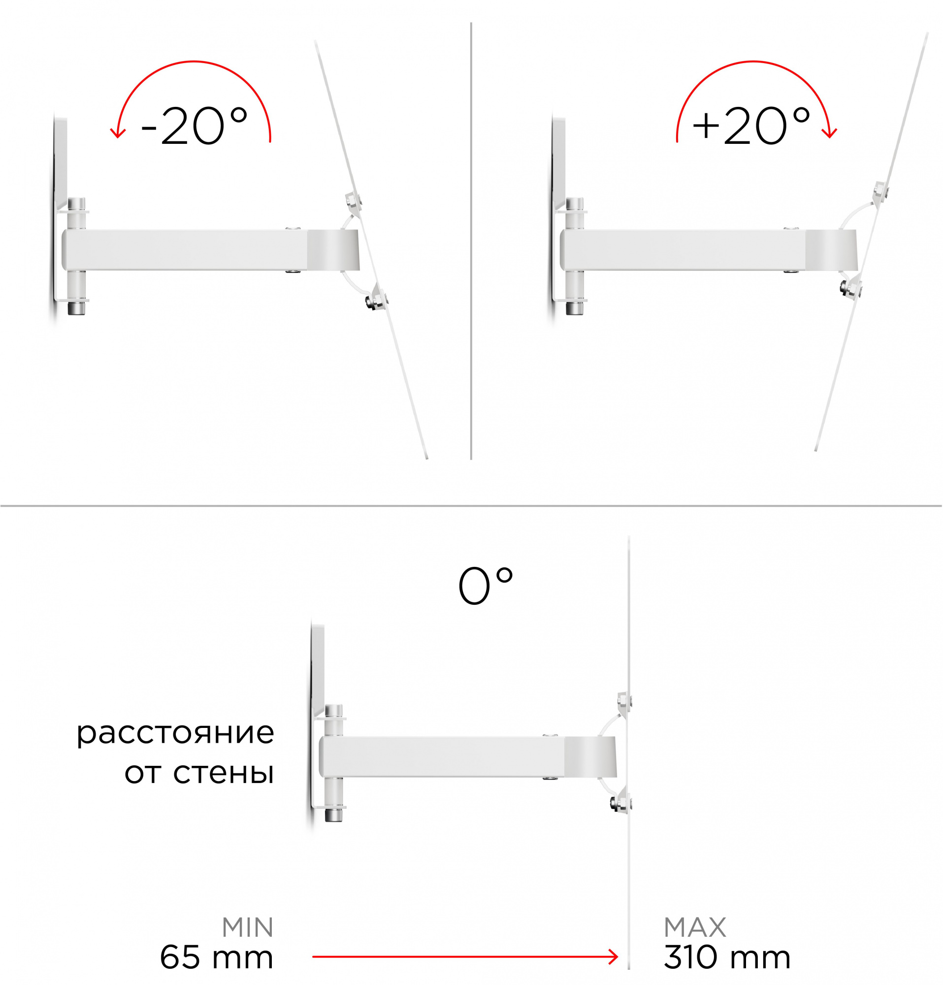 Кронштейн для телевизора Holder LCD-5520-B белый 32"-55" макс.45кг настенный поворотно-выдвижной и наклонный