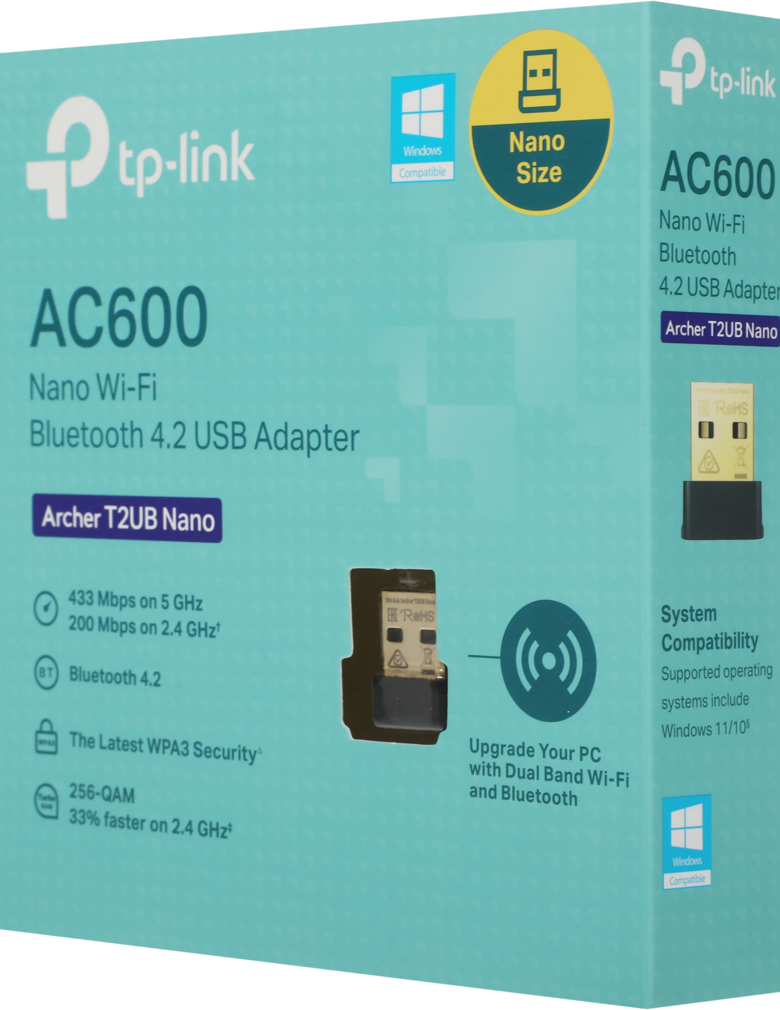 Сетевой адаптер Wi-Fi + Bluetooth TP-Link Archer T2UB Nano AC600 USB 2.0 (ант.внутр.) 1ант.