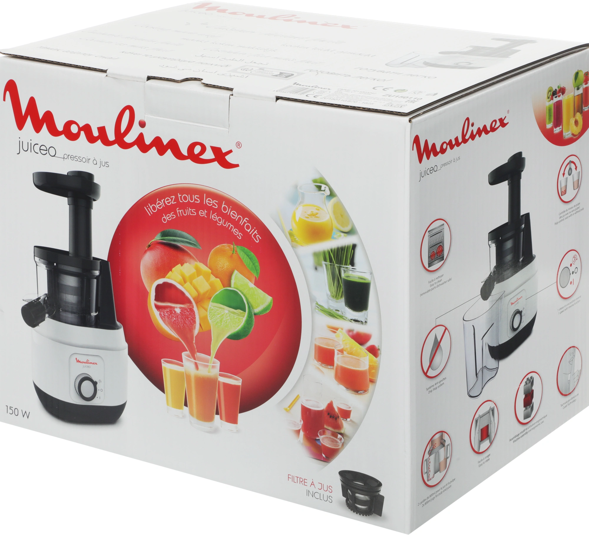 Соковыжималка шнековая Moulinex ZU150110 150Вт белый/черный