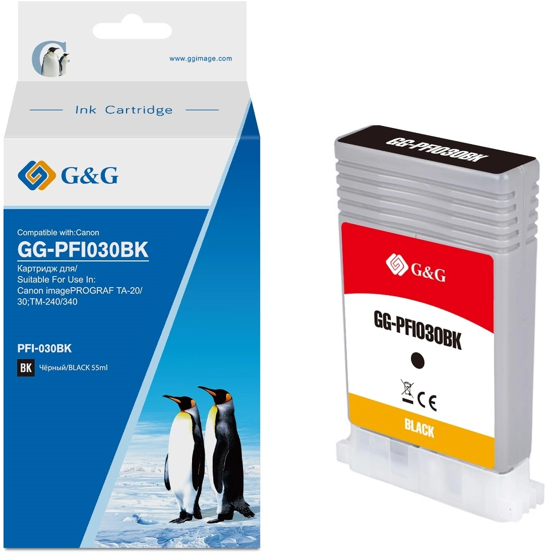Картридж струйный G&G GG-PFI030BK PFI-030BK черный (55мл) для Canon imagePrograf TA-20/30 TM-240/340