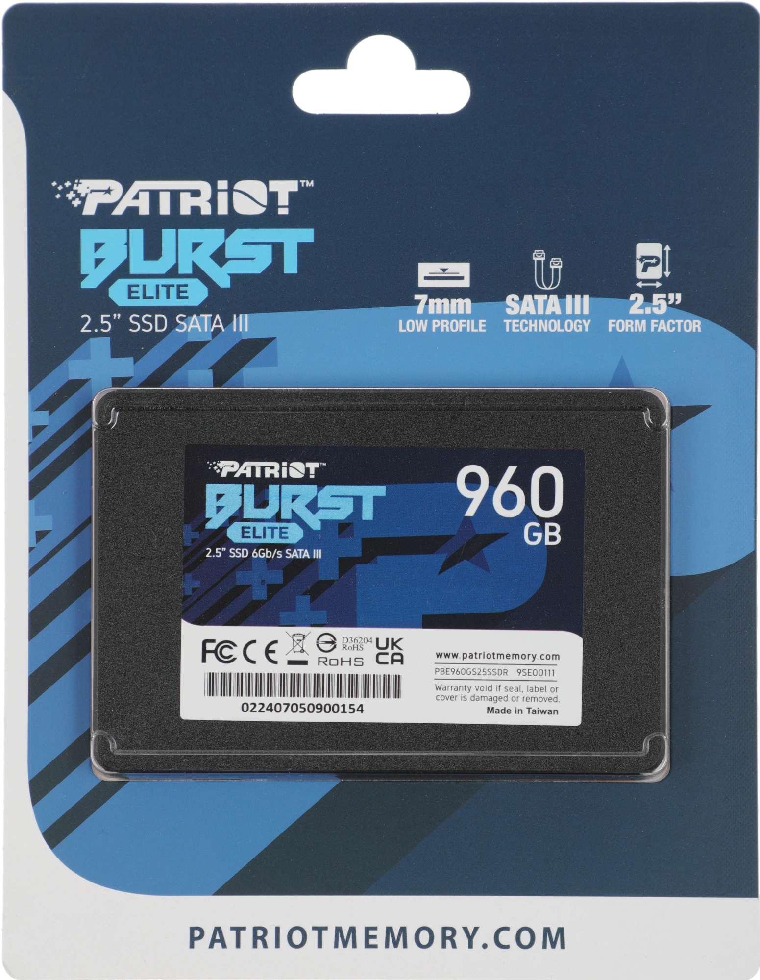 Накопитель SSD Patriot SATA-III 960GB PBE960GS25SSDR Burst Elite 2.5"