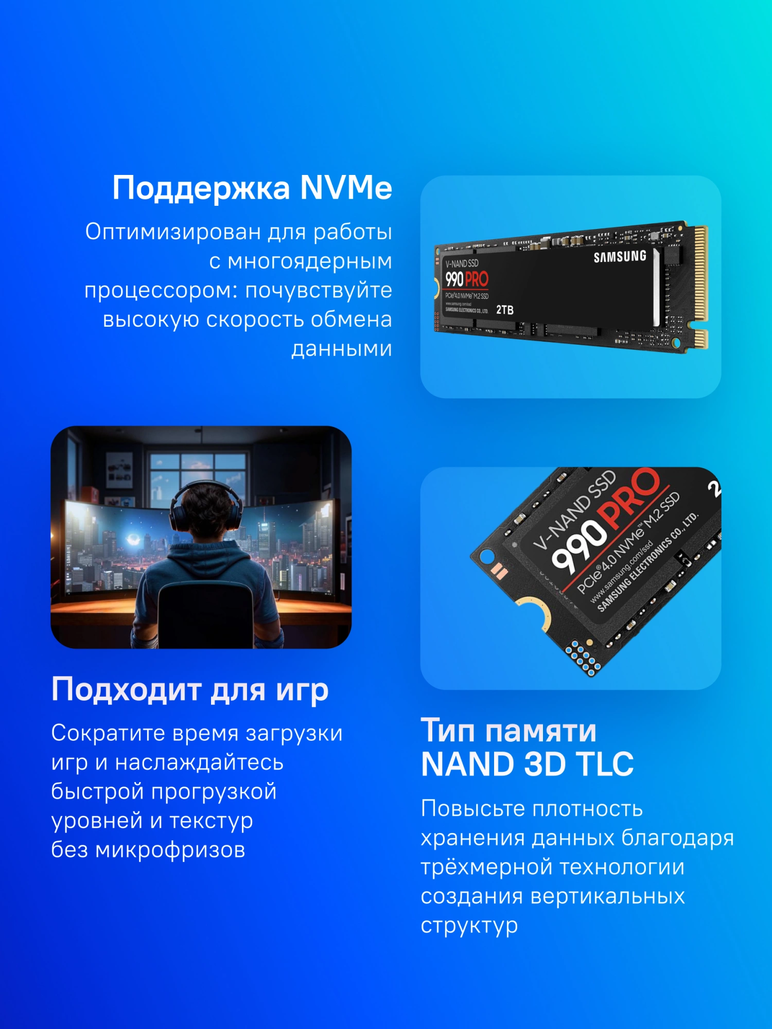 Накопитель SSD Samsung PCIe 4.0 x4 2TB MZ-V9P2T0BW 990 Pro M.2 2280