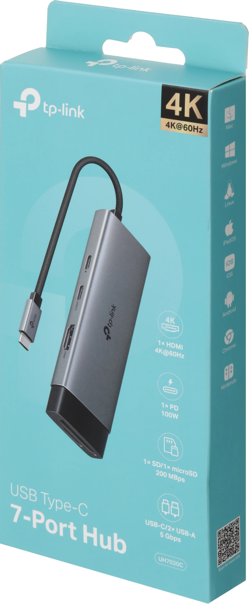 Разветвитель USB-C TP-Link UH7020C 2порт. серый