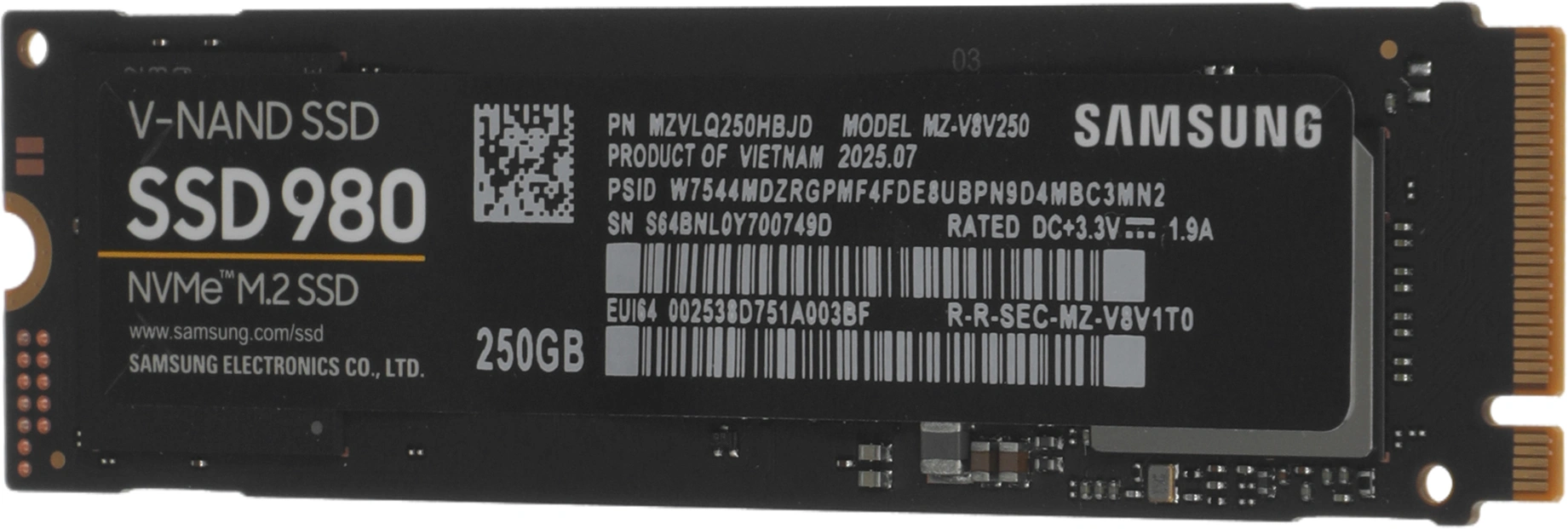 Накопитель SSD Samsung PCIe 3.0 x4 250GB MZ-V8V250BW 980 M.2 2280