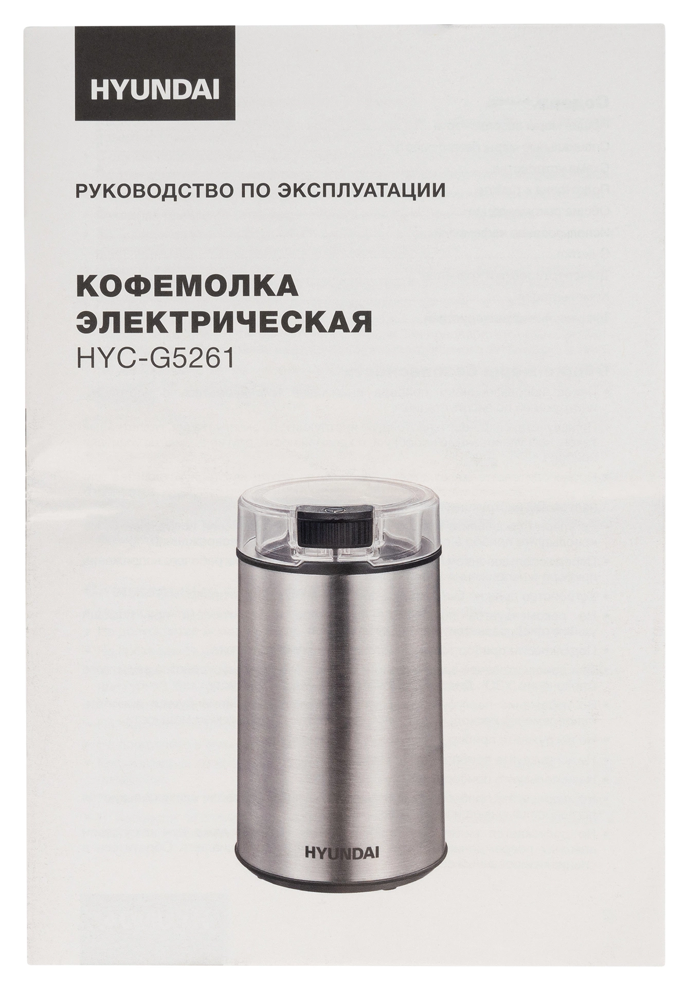 Кофемолка Hyundai HYC-G5261 200Вт сист.помол.:ротац.нож вместим.:60гр серебристый