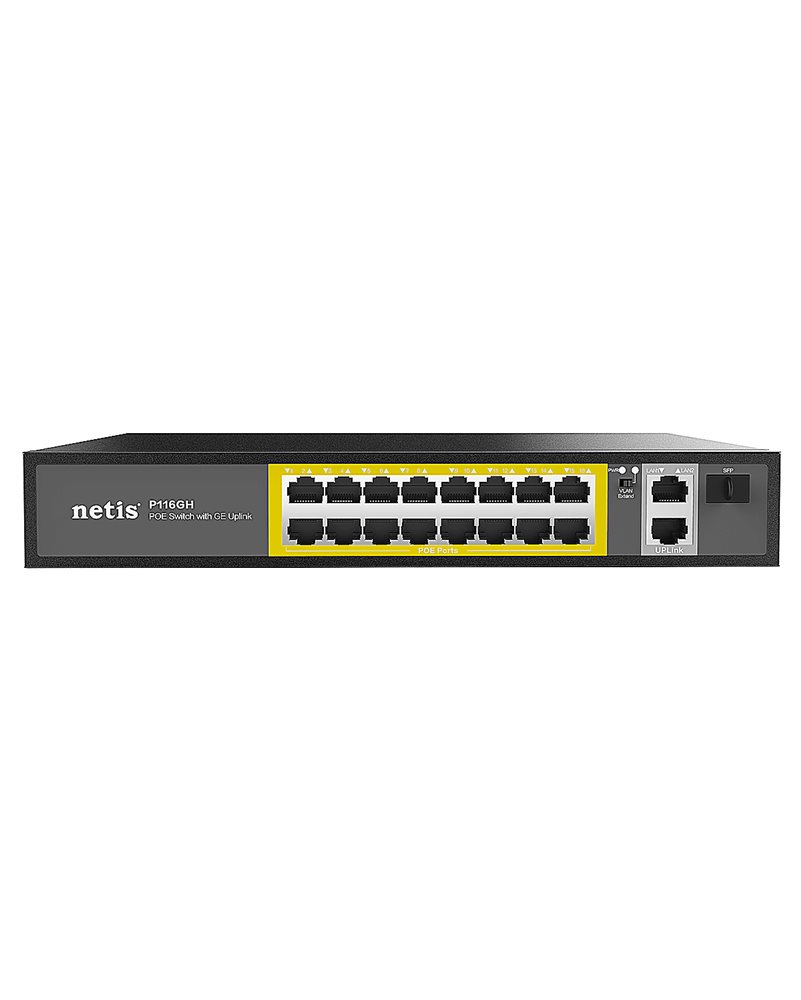 P116GH - Коммутатор Netis неуправляемый, настольный, 100 Мбит/сек, 18 port, SFPx1, PoE, бюджет PoE 200 Вт