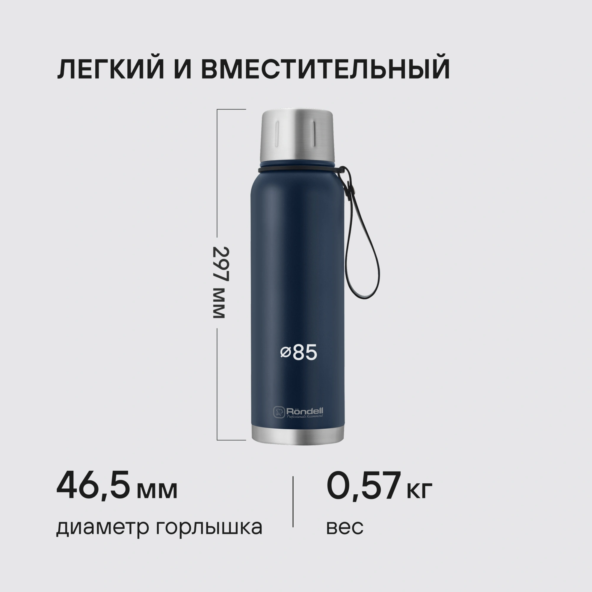 Термос для напитков Rondell Promenade RDS-1820 1л. синий картонная коробка
