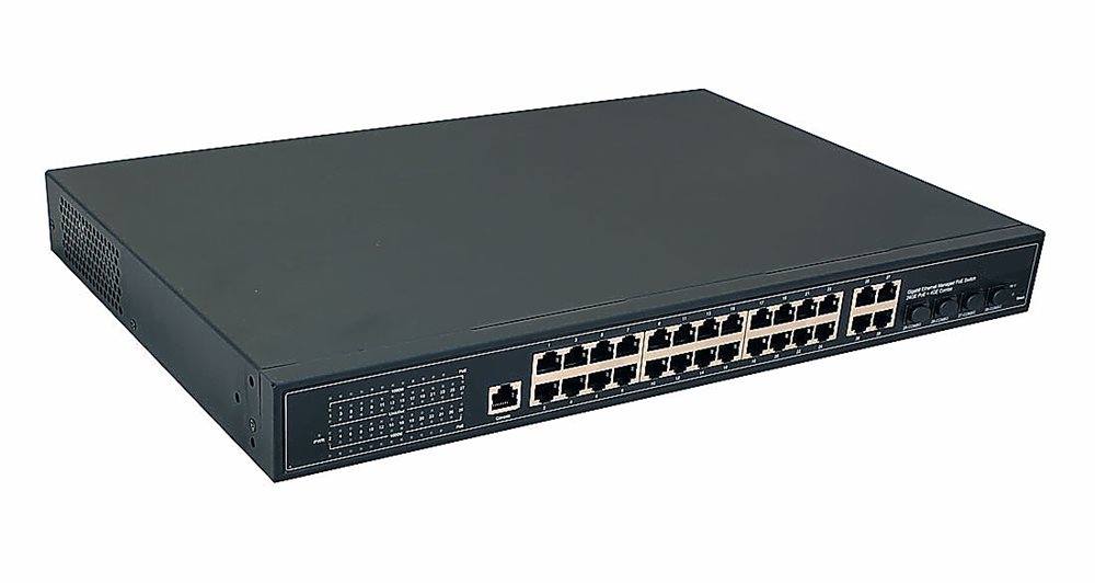 NS-SW-24G4G-PL - Управляемый L2 Коммутатор PoE NST Gigabit Ethernet. Порты: 24 x GE (10/100/1000 Base-T) с поддержкой PoE (IEEE 802.3af/at), 4 x GE Combo Uplink (RJ45 + SFP). Мощность PoE на порт - до 30W. Суммарная мощность PoE до 400W.