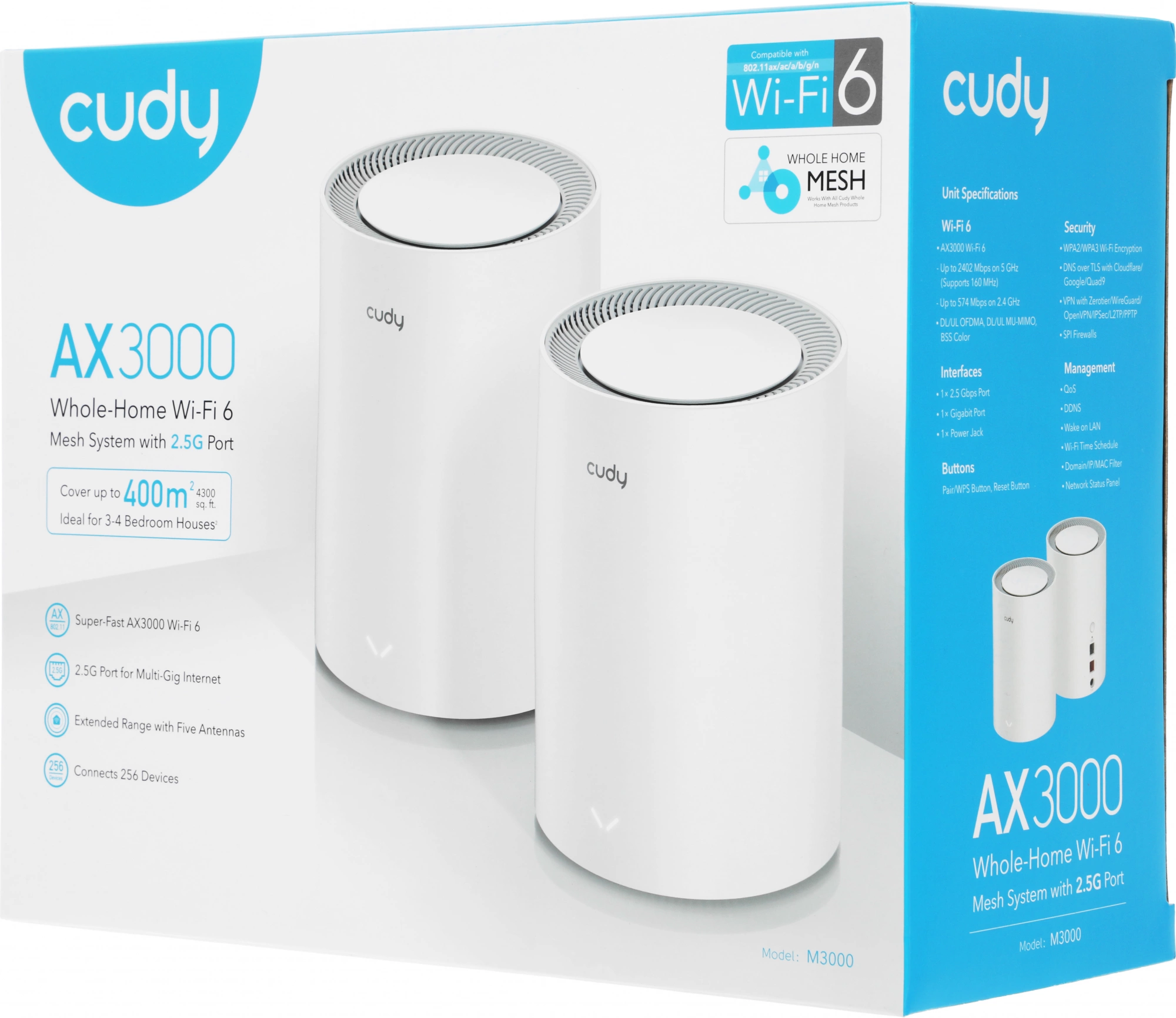 Бесшовный Mesh роутер Cudy M3000 (M3000(2-PACK) WHITE) AX3000 10/100/1000/2500BASE-T белый (упак.:2шт)