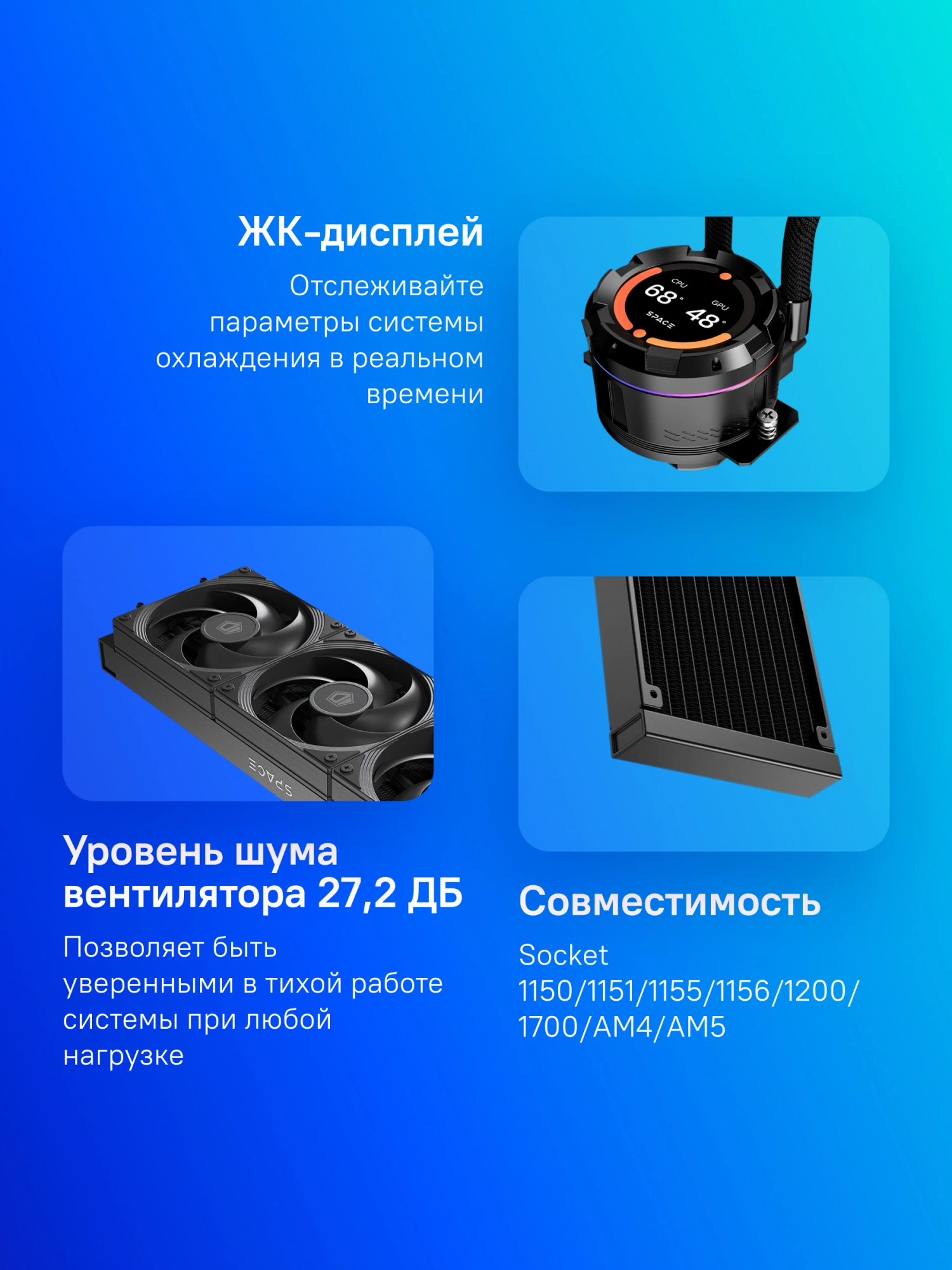 Система водяного охлаждения ID-Cooling SL360 Pro Se Soc-AM5/AM4/1200/1700/1851 черный 4-pin 14-27.2dB Al+Cu LCD 350W Ret