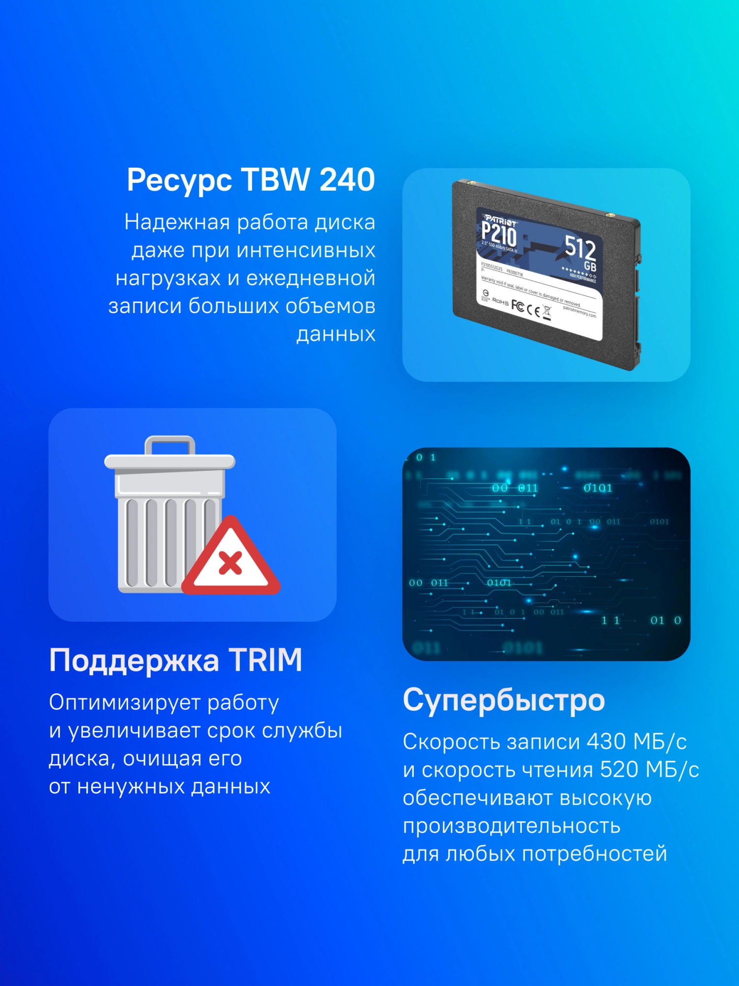 Накопитель SSD Patriot SATA-III 512GB P210S512G25 P210 2.5"