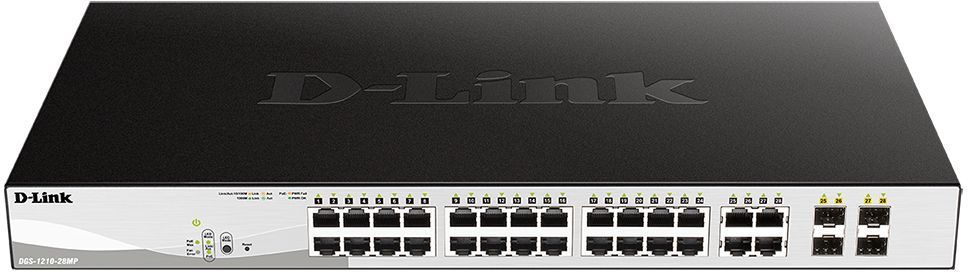 Коммутатор D-Link DGS-1210-28MP DGS-1210-28MP/F 24x1Гбит/с 4xКомбо(1000BASE-T/SFP) 24PoE+ 370W настраиваемый