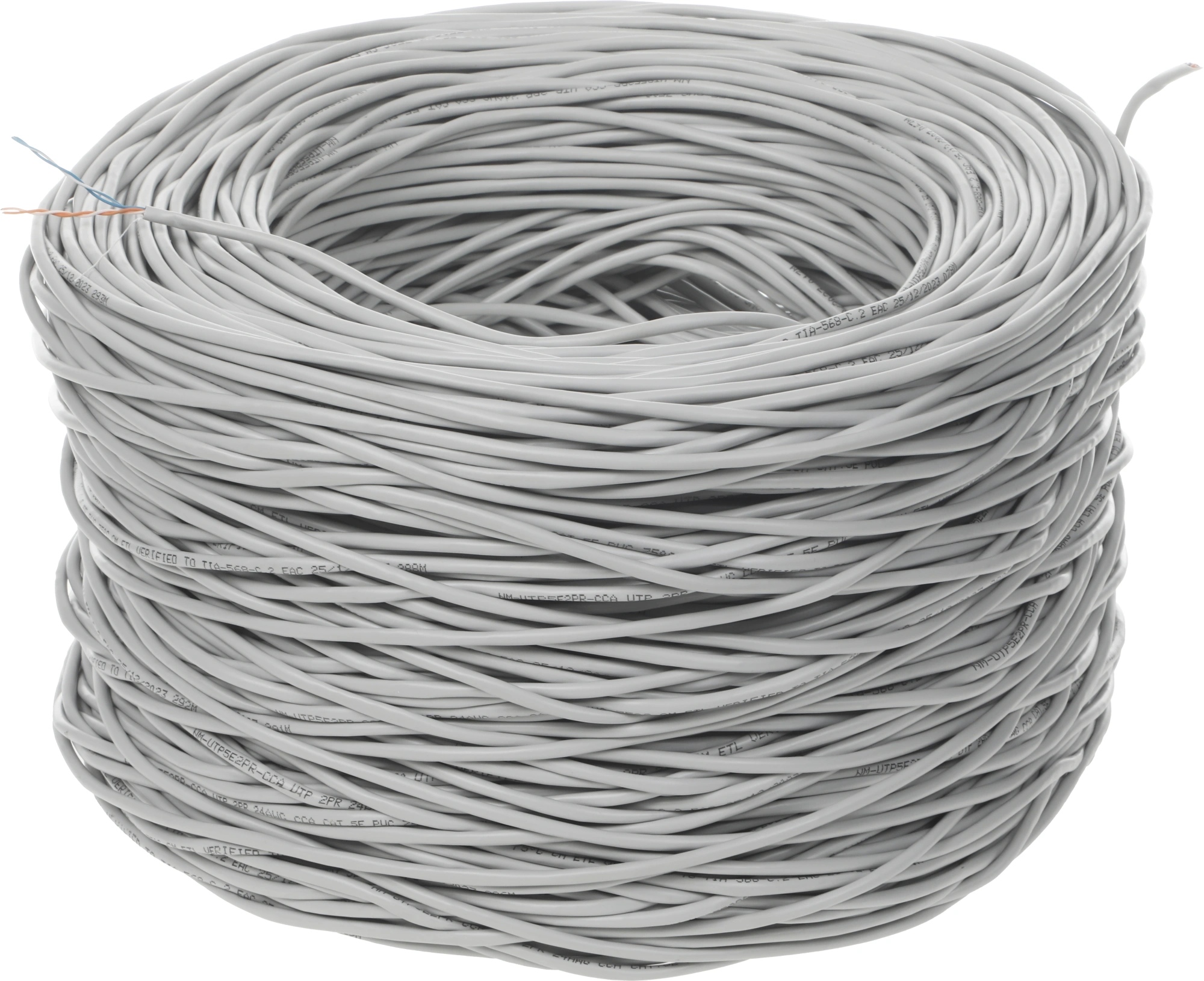 Кабель информационный Lanmaster NM-UTP5E2PR-CCA кат.5E UTP 2 пары 24AWG PVC внутренний 305м серый