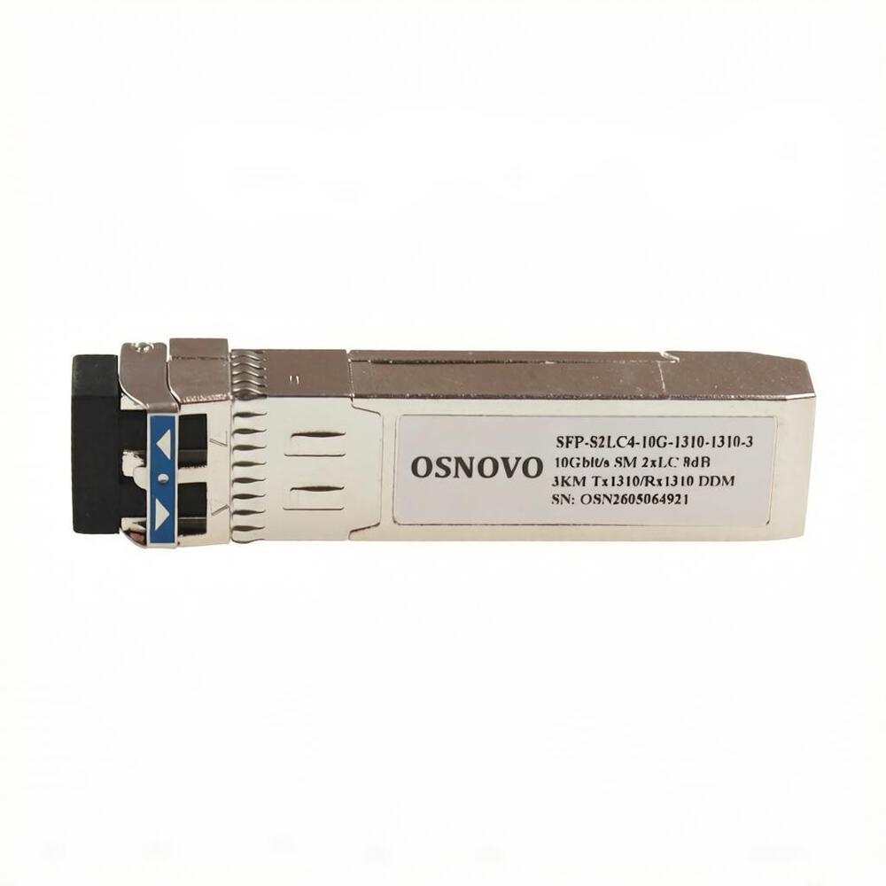 SFP-S2LC4-10G-1310-1310-3 - Оптический SFP модуль, OSNOVO. Два волокна Single Mode. Скорость: до 10 Гбит/c. Тип разъема: LC. Оптический бюджет: 4,4 дБ. Расстояние передачи - до 3 км. Рабочая длина волны,нм - Tx:1330/Rx:1330. Поддержка DDM. Размеры (ШхВхГ)