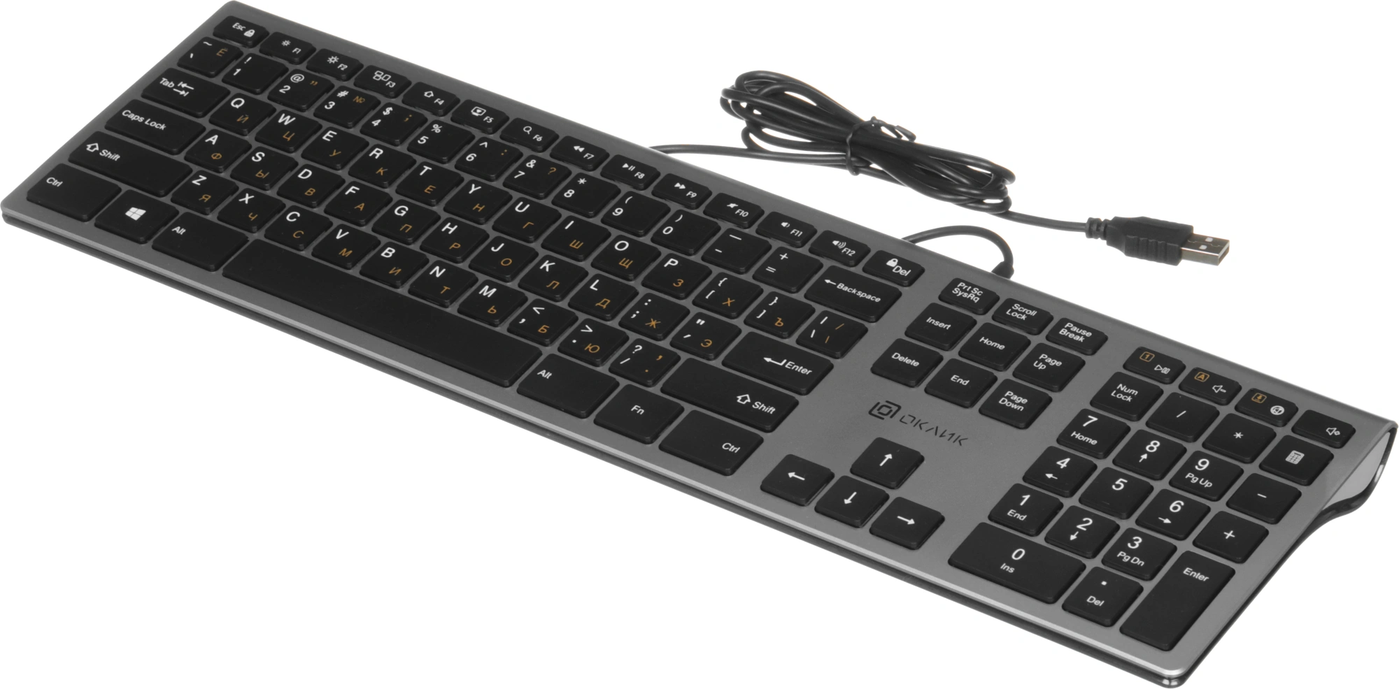 Клавиатура Оклик 890S серый/черный USB slim Multimedia (1784239)