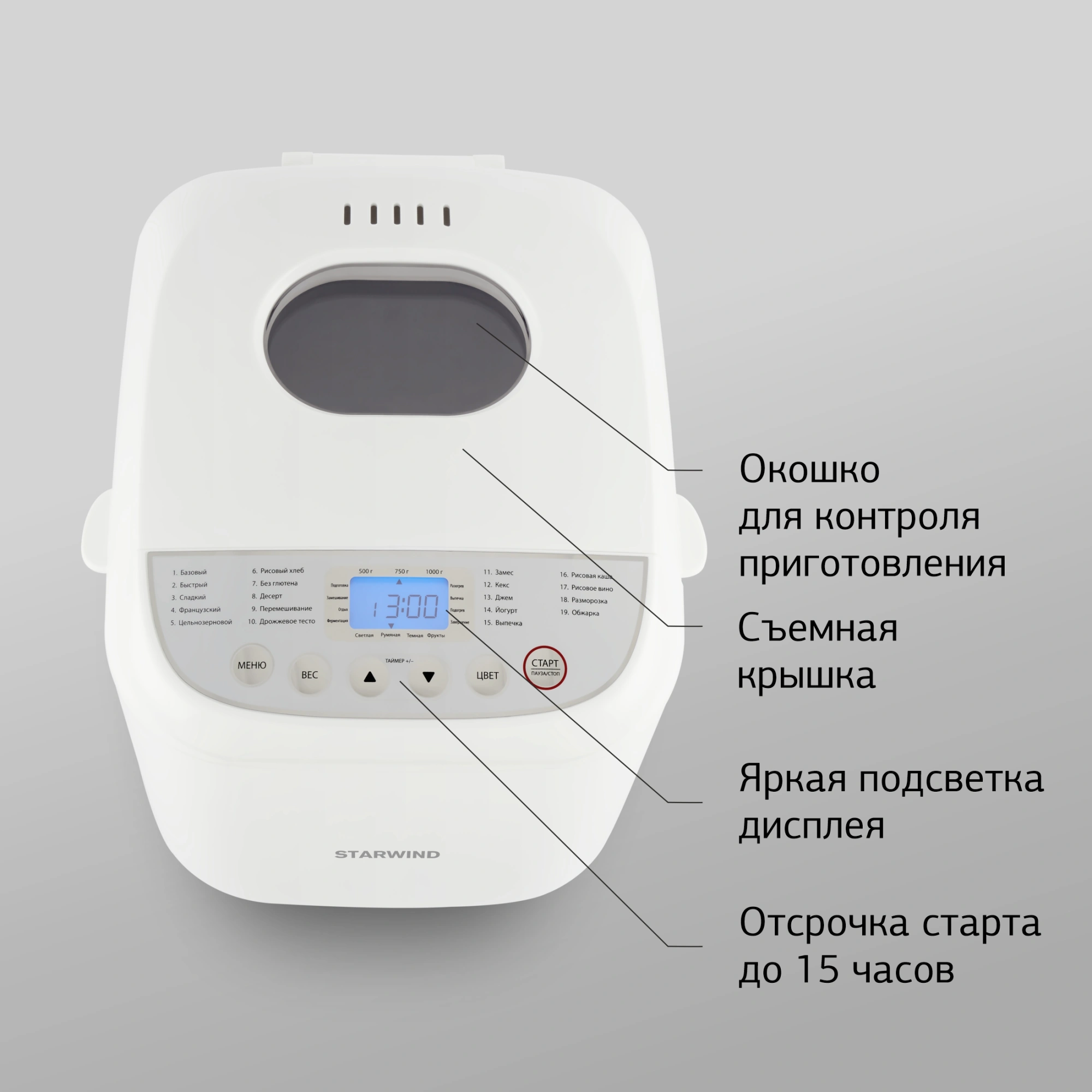 Хлебопечь Starwind SBM2085 600Вт белый/серебристый