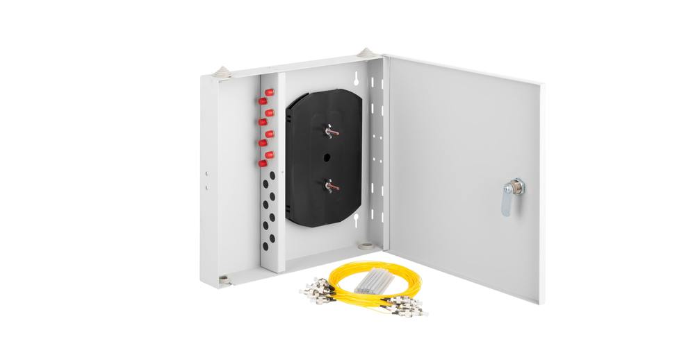 NMF-WP08FCUS2-IP-ES-GY - Оптический кросс NIKOMAX настенный, укомплектованный на 8 портов FC/UPC, SM 9/125 OS2, полный комплект