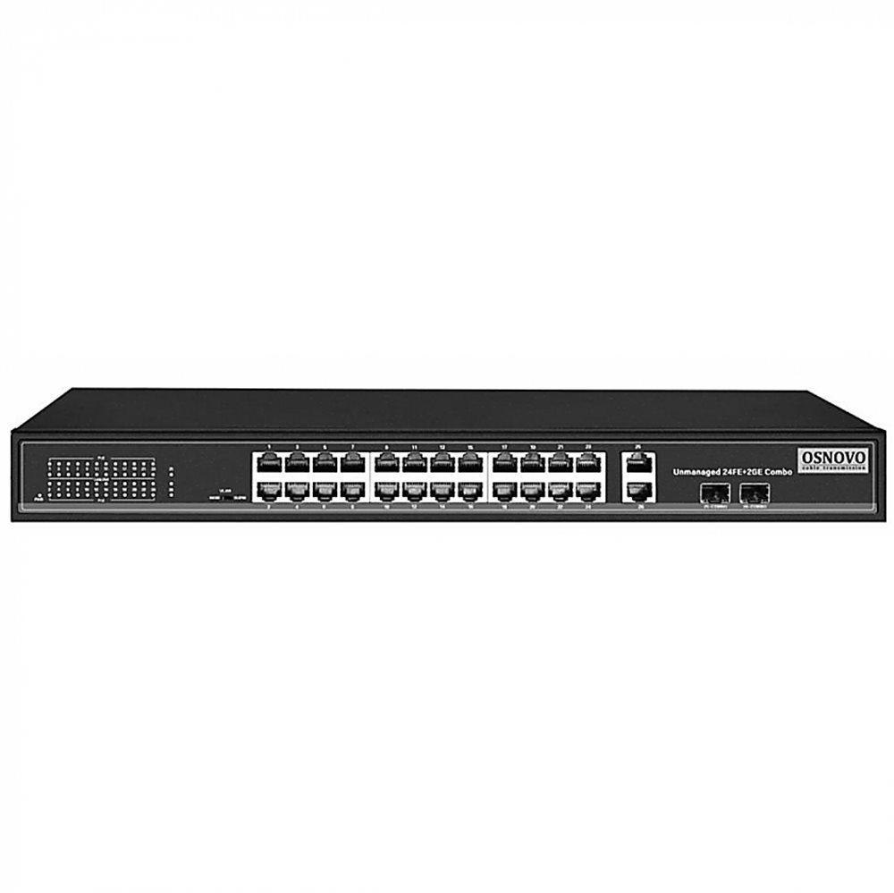 SW-62422(400W) - PoE коммутатор Fast Ethernet на 26 портов. Порты: 24 x FE (10/100 Base-T) с поддержкой PoE (IEEE 802.3af/at), 2 x GE Combo Uplink (RJ45 + SFP). Соответствует стандартам PoE IEEE 802.3af/at