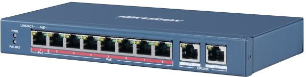 Коммутатор Hikvision DS-3E0310HP-E(C) 8x100Мбит/с 2x1Гбит/с 7PoE+ 1PoE++ 110W неуправляемый