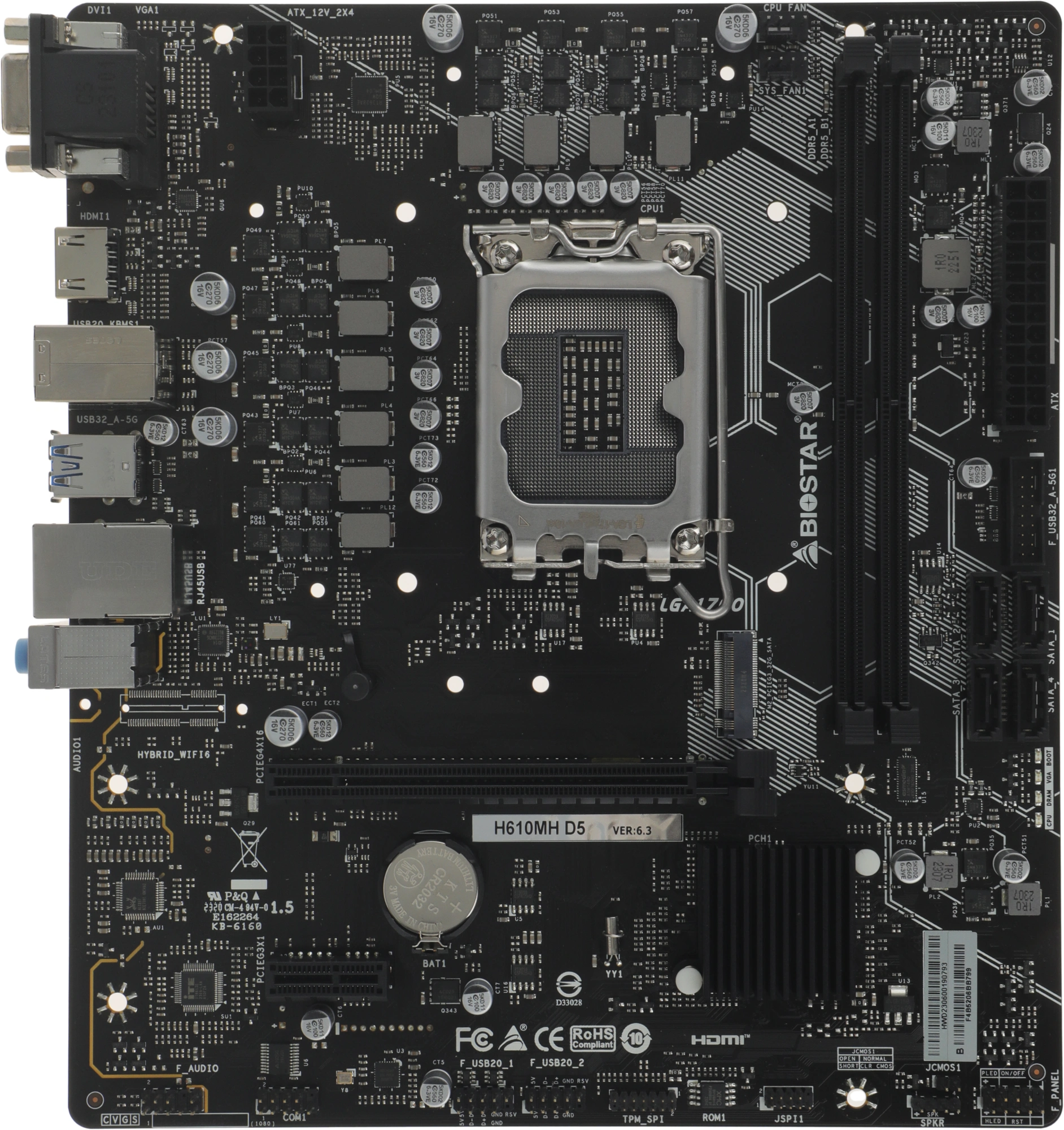 Материнская плата Biostar H610MH D5 Soc-1700 Intel H610 2xDDR5 mATX AC`97 8ch(7.1) GbLAN+VGA+HDMI