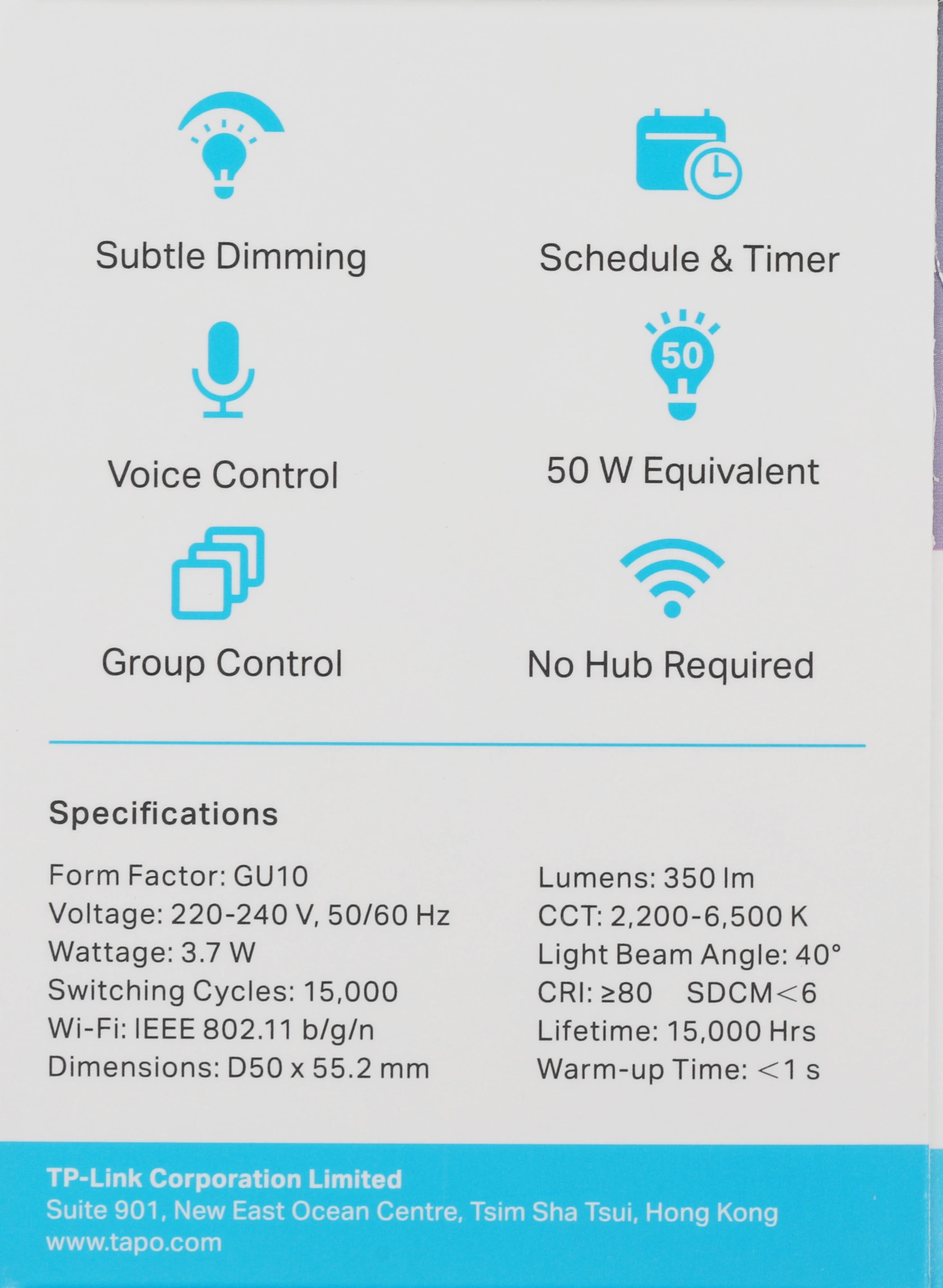 Умная лампа TP-Link Tapo L630 GU10 3.7Вт 350lm Wi-Fi (упак.:1шт)